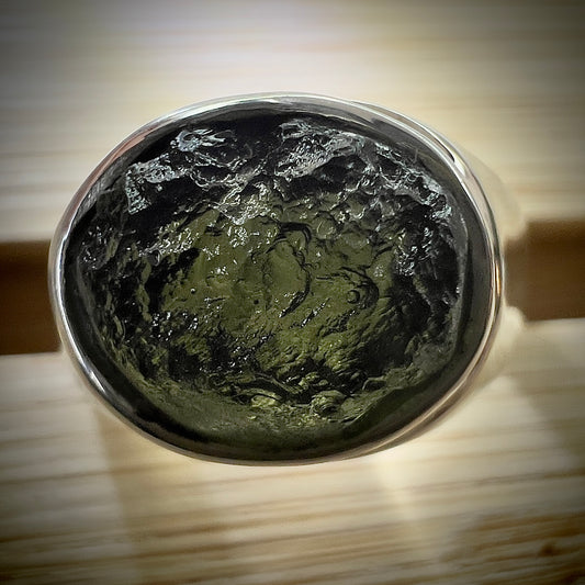 Sterling Silver Signet Ring Moldavite | 0.95g | Marouskovo Pole