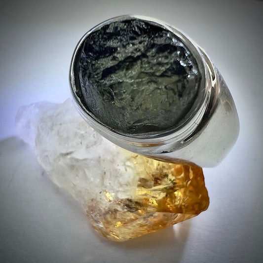 Sterling Silver Signet Ring Moldavite | 0.95g | Marouskovo Pole