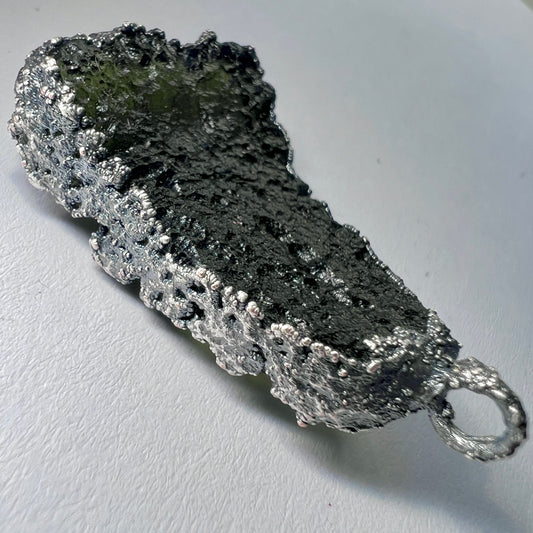 Silver Plated Electroformed Moldavite Pendant | 5.15g | Maly Chlum