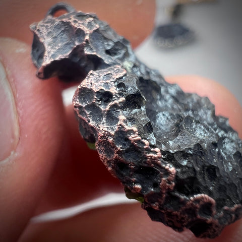 Copper Electroformed Moldavite Pendant | 5.75g | Marouskovo Pole