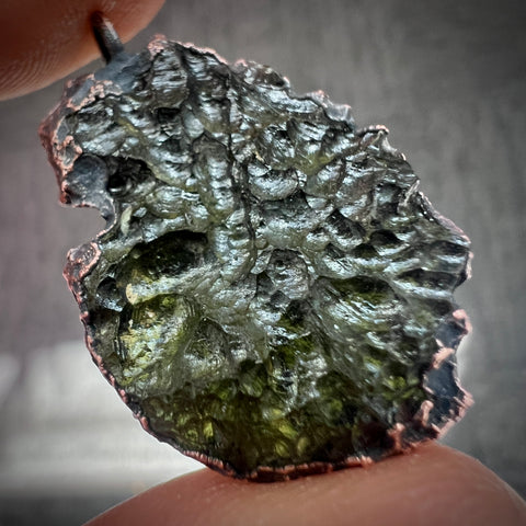 Copper Electroformed Moldavite Pendant | 5.75g | Marouskovo Pole
