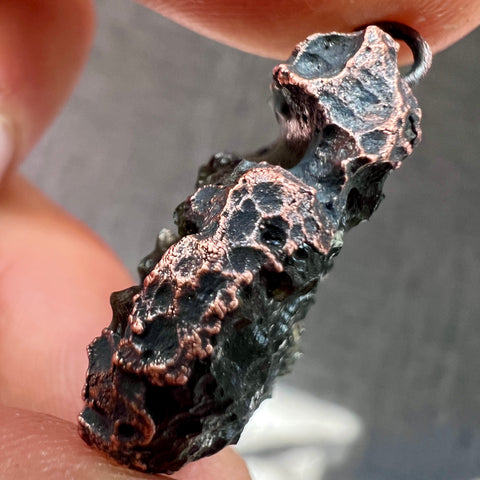 Copper Electroformed Moldavite Pendant | 5.75g | Marouskovo Pole