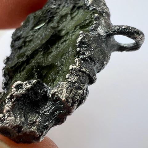 Silver Plated Electroformed Moldavite Pendant | 4.78g | Marouskovo Pole