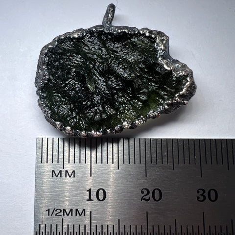 Silver Plated Electroformed Moldavite Pendant | 4.78g | Marouskovo Pole