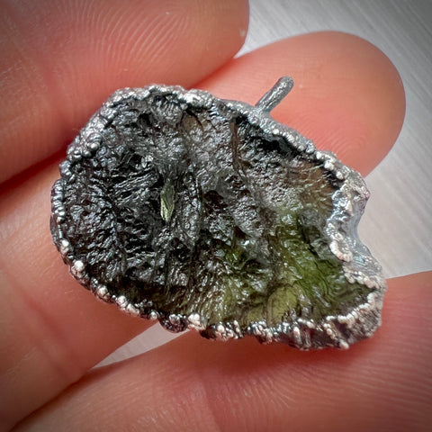 Silver Plated Electroformed Moldavite Pendant | 4.78g | Marouskovo Pole