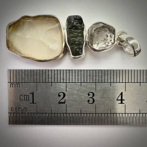 Sterling Silver Pendant with Moldavite, Herkimer Diamond & LDG | 0.8g | Chlum