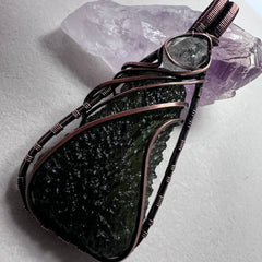 Moldavite & Herkimer Diamond Pendant 9.2g