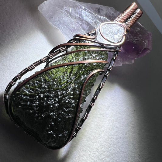 Moldavite & Herkimer Diamond Pendant 9.2g
