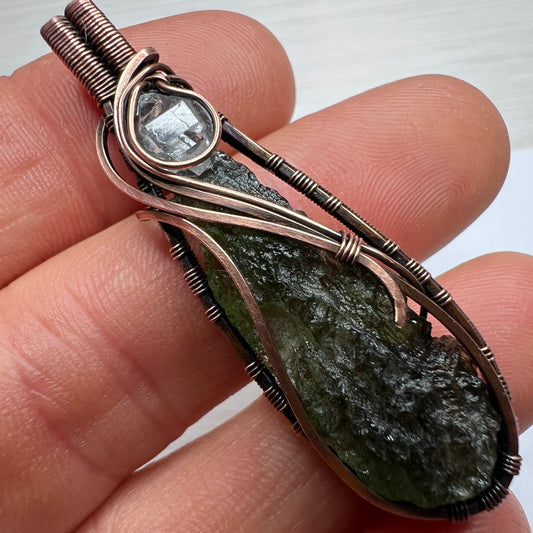 Moldavite & Herkimer Diamond Pendant 3.52g