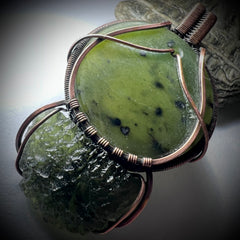 Moldavite & NZ Greenstone Pendant.