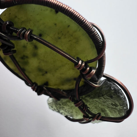 Moldavite & NZ Greenstone Pendant.