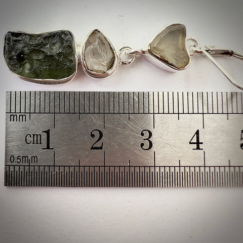 Moldavite, Herkimer & LDG Sterling Silver Earrings | 3.77g | Chlum