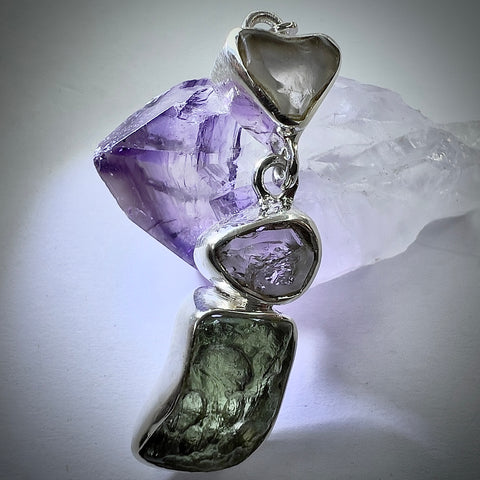 Moldavite, Herkimer & LDG Sterling Silver Earrings | 3.77g | Chlum