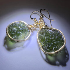 Gold-Moldavite earrings.
