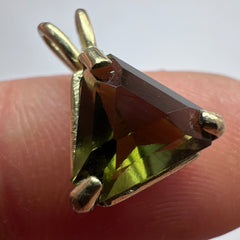Moldavite Triangle Pendant – Solid 14k Gold
