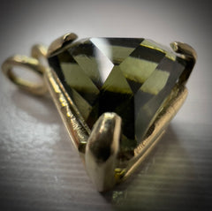 Moldavite Triangle Pendant – Solid 14k Gold