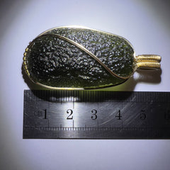 Statement piece Moldavite Pendant in 14k Gold.