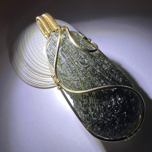14.93g Gold wrapped Moldavite pendant