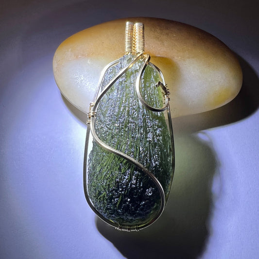 14.93g Gold wrapped Moldavite pendant