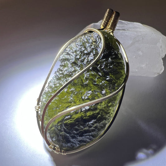 14.3g Moldavite/Gold statement piece pendant