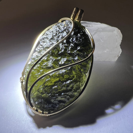 14.3g Moldavite/Gold statement piece pendant