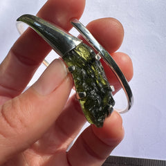 Moldavite Silver bracelet, wraparound.