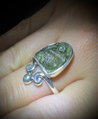 Moldavite,Silver set ring, size R (8.5).