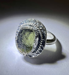 Moldavite/Silver ring, size O (7us).