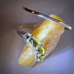 Moldavite Silver bracelet, wraparound.