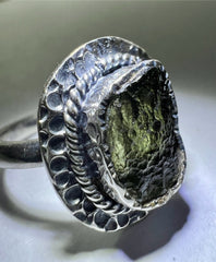 Moldavite/Silver ring, size O (7us).