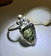 Moldavite,Silver set ring, size R (8.5).