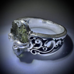 CUSTOM RING Oval Claw Set Sterling Silver Moldavite Ring -  size 7