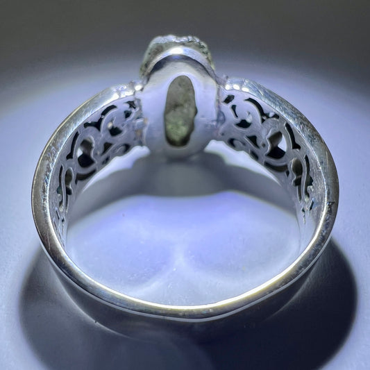 Oval Claw Set Sterling Silver Moldavite Ring -  10.5 (V)