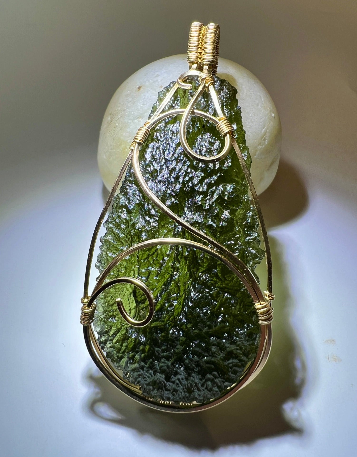 Monumental Moldavite Pendant in 14ct Gold.