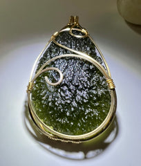 Monumental Moldavite Pendant in 14ct Gold.