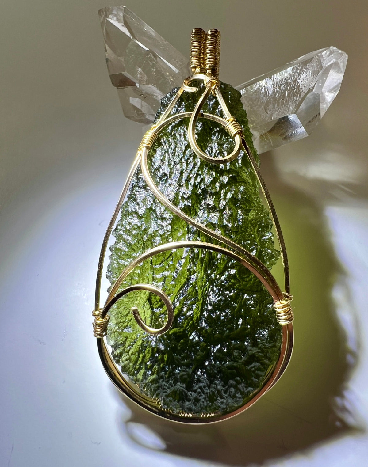 Monumental Moldavite Pendant in 14ct Gold.