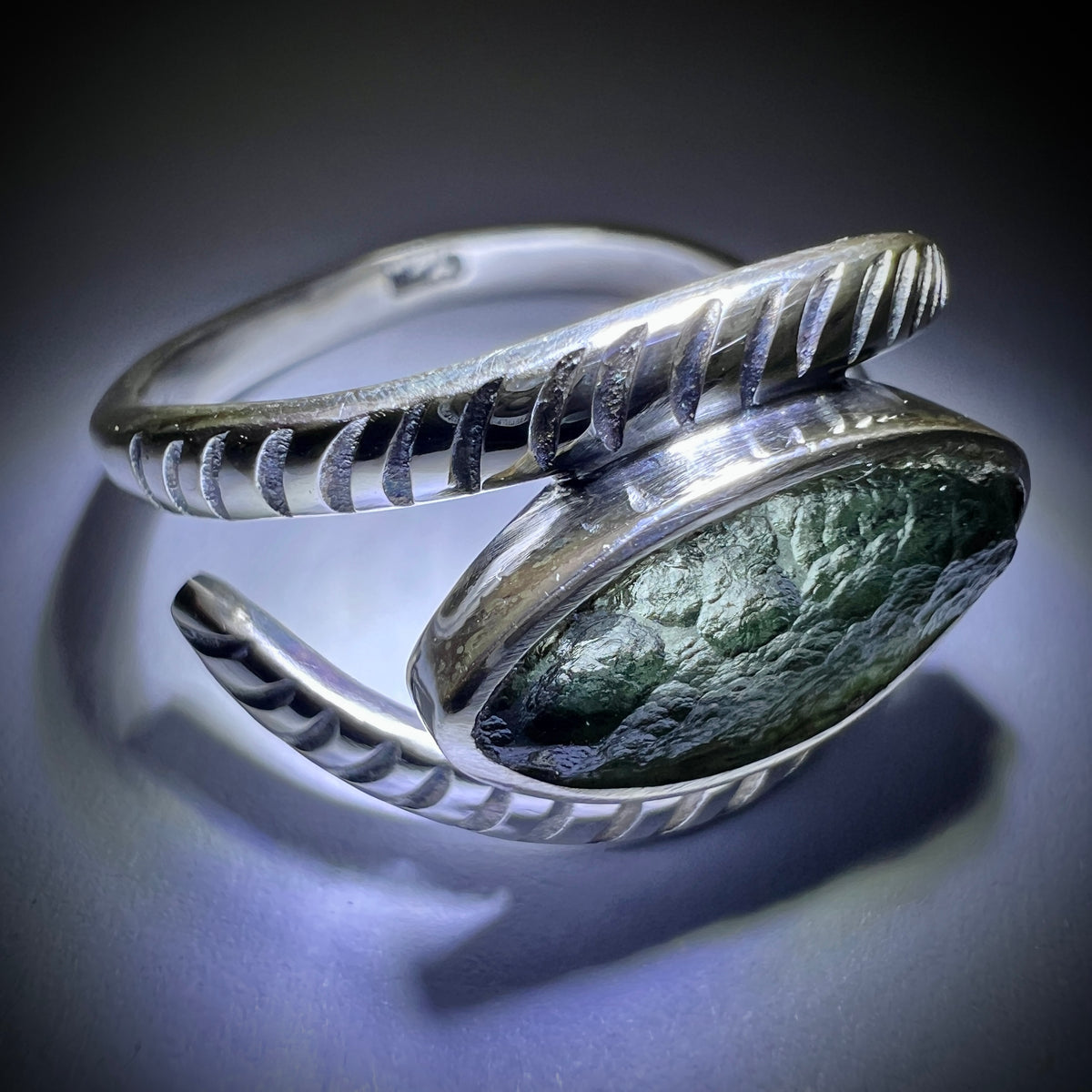 All Seeing Eye  Sterling Silver Moldavite Ring -  10 (U)