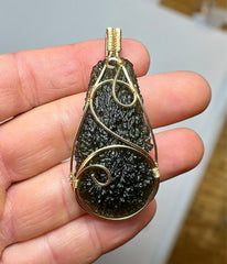 Monumental Moldavite Pendant in 14ct Gold.