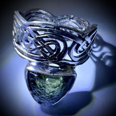 Inverted Triangle Band Sterling Silver Moldavite Ring -  9.5 (T)