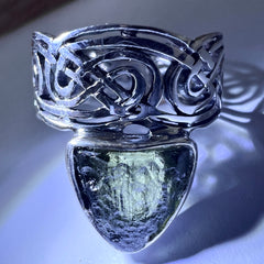 Inverted Triangle Band Sterling Silver Moldavite Ring -  9.5 (T)