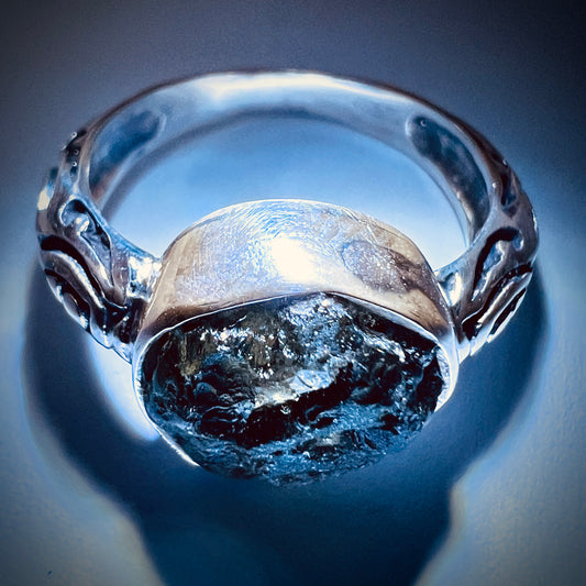 Rounded Bezel Sterling Silver Moldavite Ring -  9.5 (T)