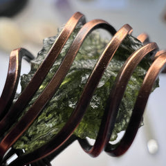 Moldavite Copper Bracelet with Garnet Accents - (S/M Adjustable)