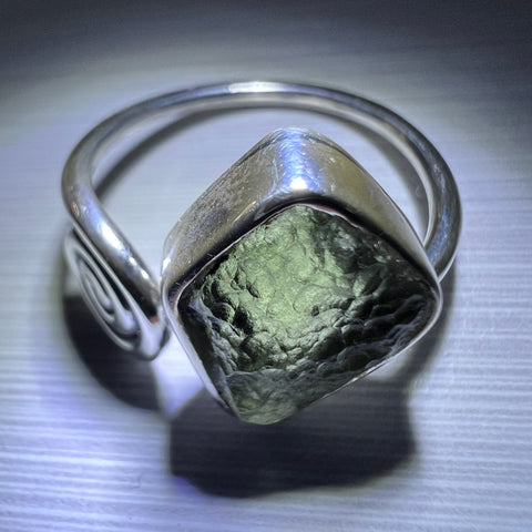 Spiral Sterling Silver Moldavite Ring -  9 (S) Open Size