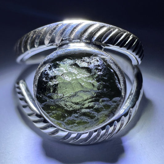All Seeing Eye  Sterling Silver Moldavite Ring -  7 (O)