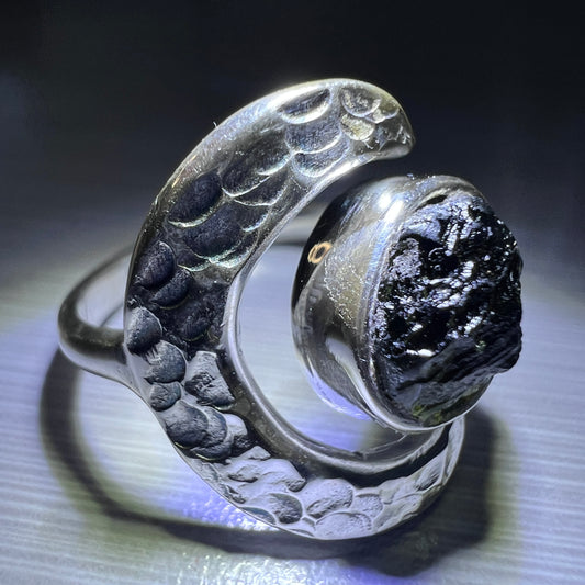 Sterling Silver Moldavite Ring -  7 (O) open size