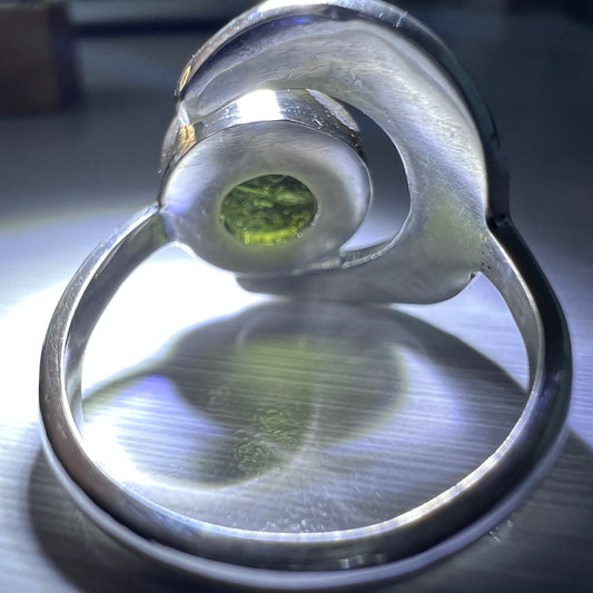 Sterling Silver Moldavite Ring -  7 (O) open size
