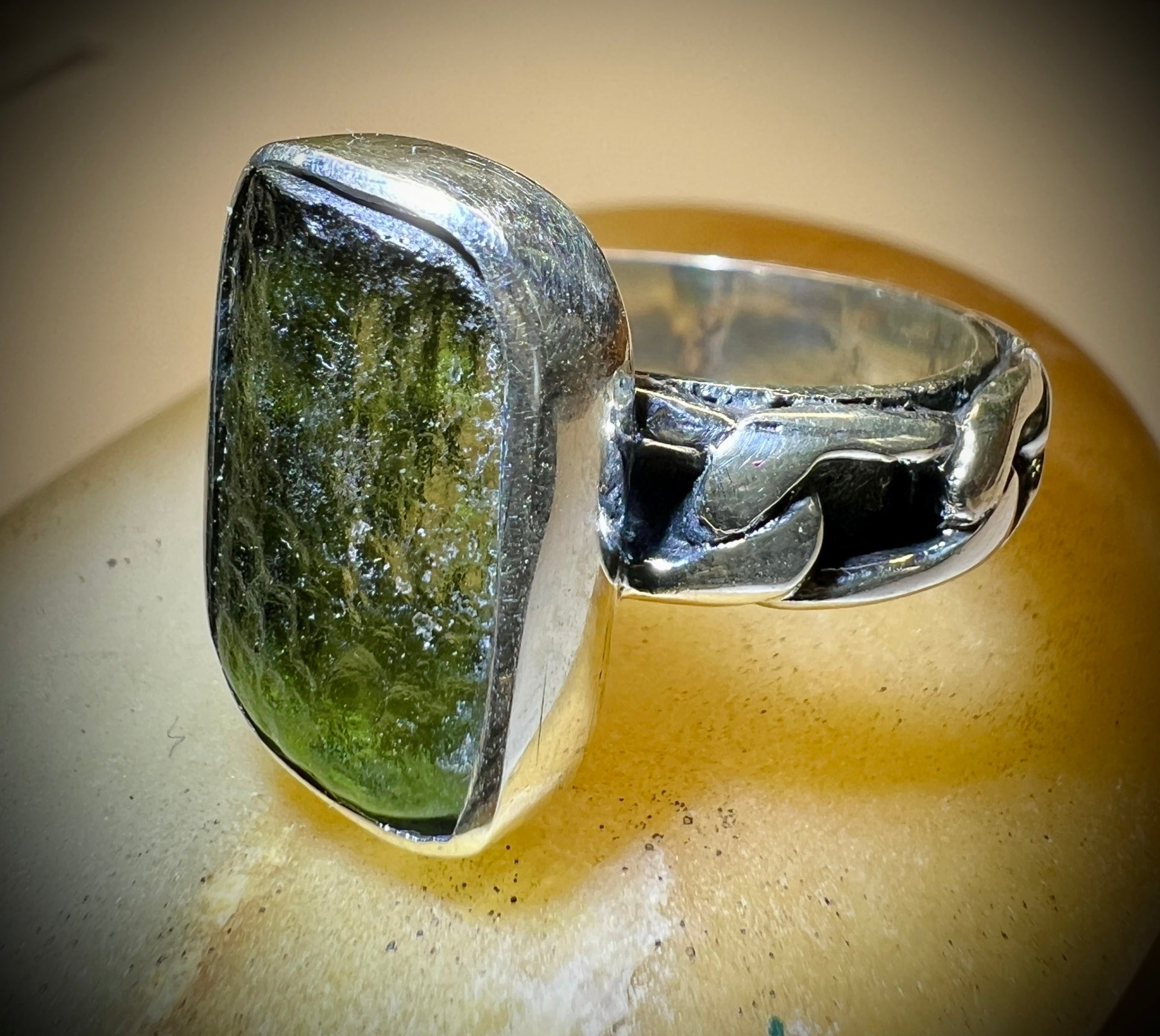 Moldavite ring size Q (8us).