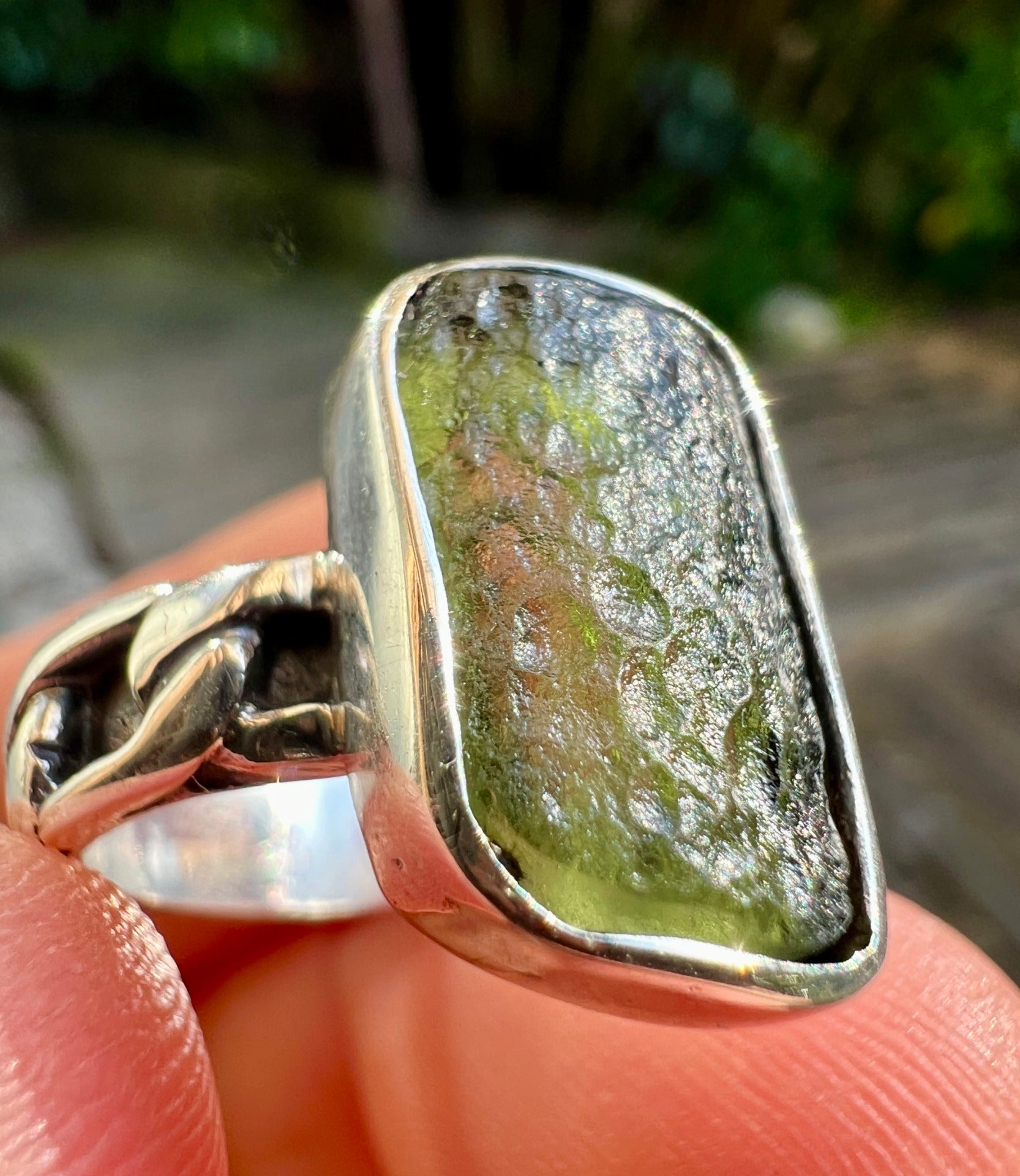 Moldavite ring size Q (8us).