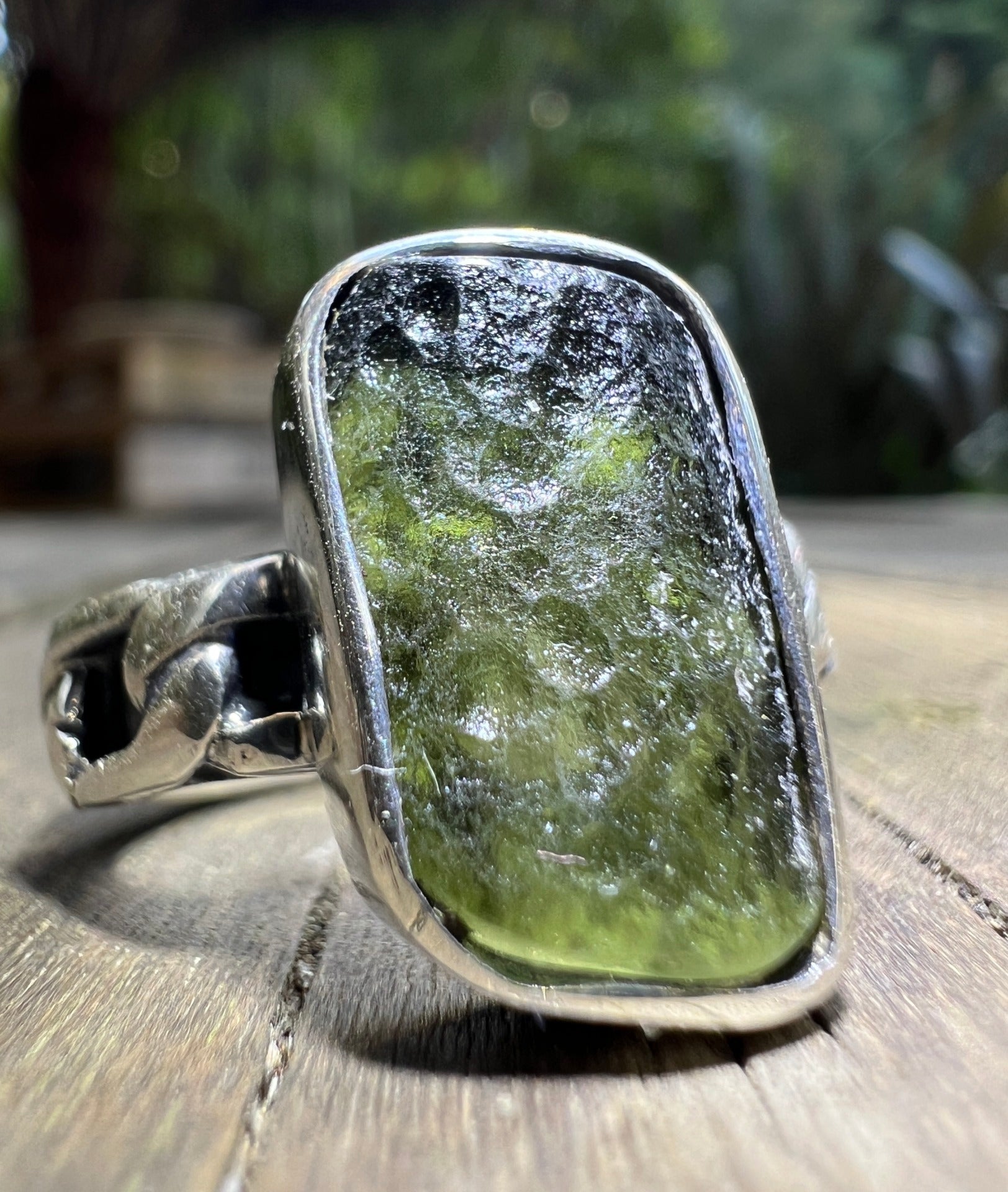 Moldavite ring size Q (8us).