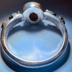 Oval with Florets Band Sterling Silver Moldavite Ring - 8 (Q)